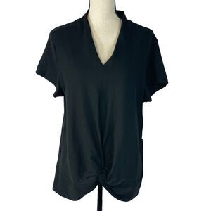 Willow Drive X-Large Ribbed Top V-Neck Cap Sleeve Twisted Front Stretch Black
